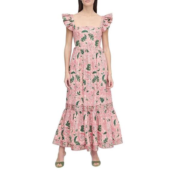 Hill House Dresses & Skirts - Hill House Home The Pippa Maxi Smocked Dress Rose Calico Trellis Floral Ruffle L
